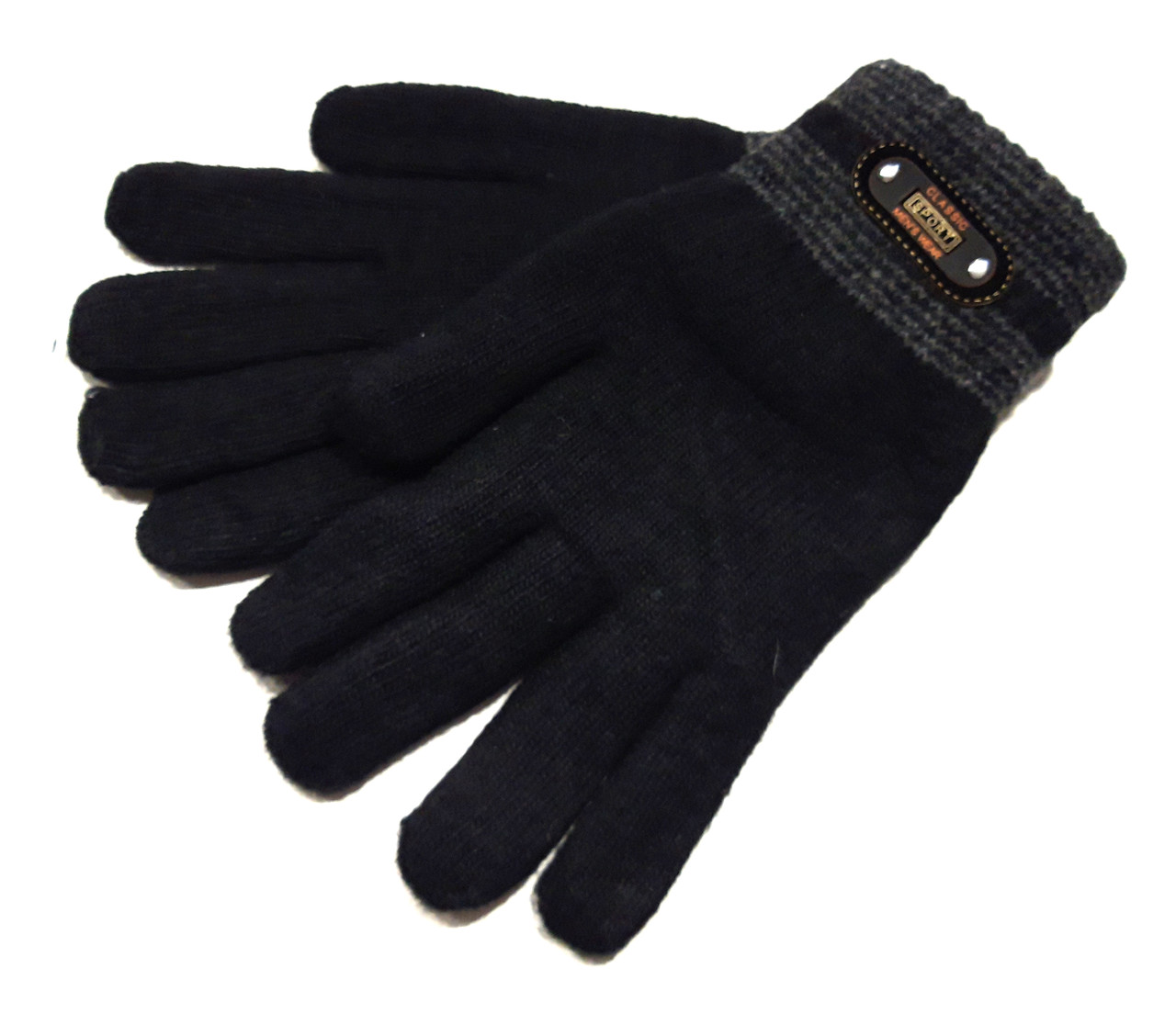 Мужские перчатки Корона (L) двойные Черные (ПЕРЧ280) - фото 1 - id-p2032137321