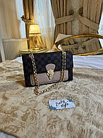 Сумка женская Louis Vuitton Victoria коричневая шашка бежевая вставка