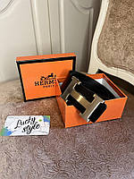 Ремень Hermes чёрный натуральная кожа +бренд коробка с серебряной пряжкой 62626373