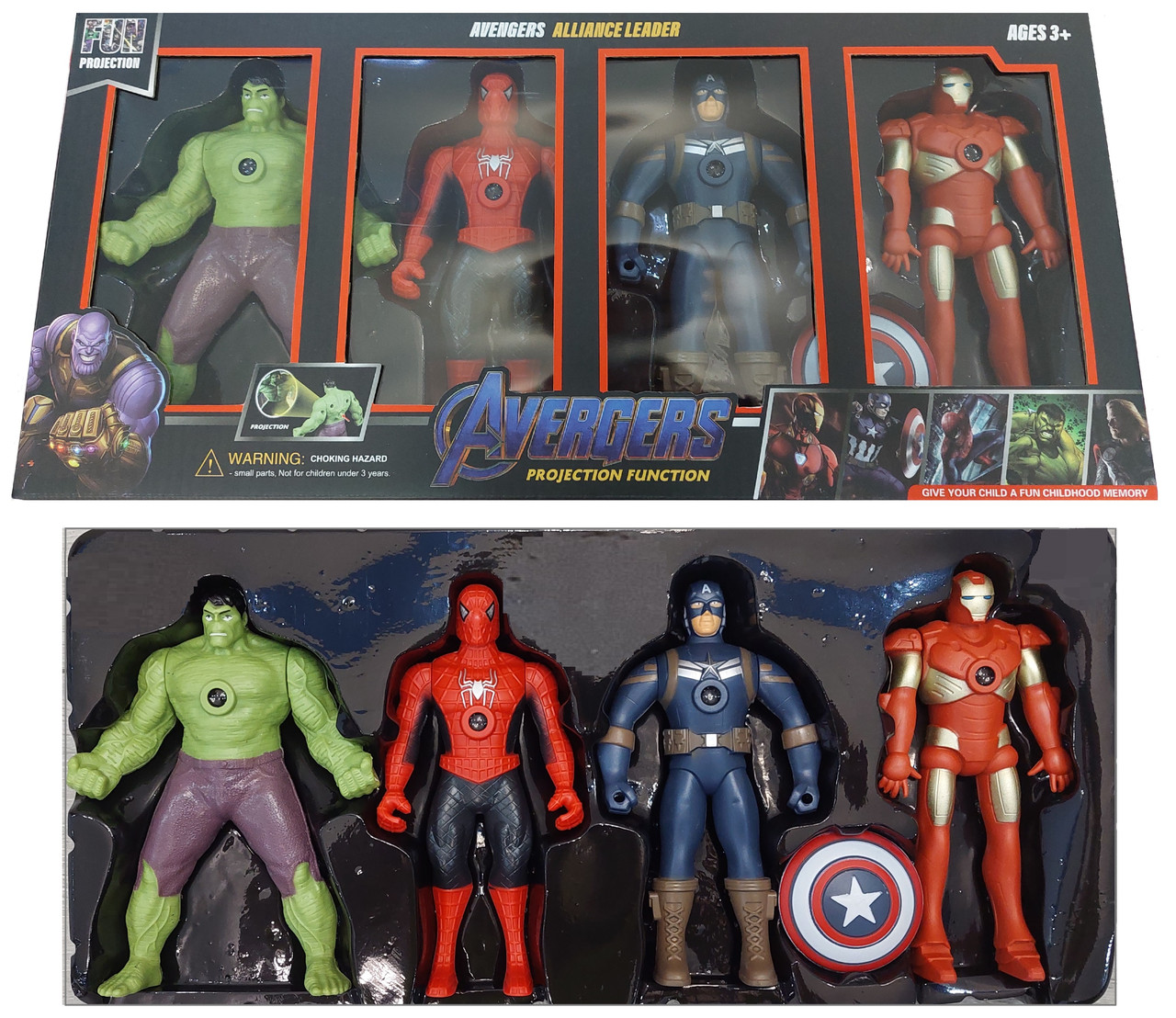 Ігровий набір фігурок супергероїв TK Union Group Людина-павук Капітан Америка Залізна людина Халк 4 шт (7436447) (WL 3-1)