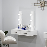 Гримерный, визажный стол с зеркалом U2 с выдвижными ящиками ,с подсветкой 6 лампочек , белый