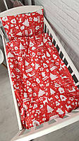Новогодний комплект детского постельного белья 3в1 пододеяльник, наволочки, простынь на резинке. Красный