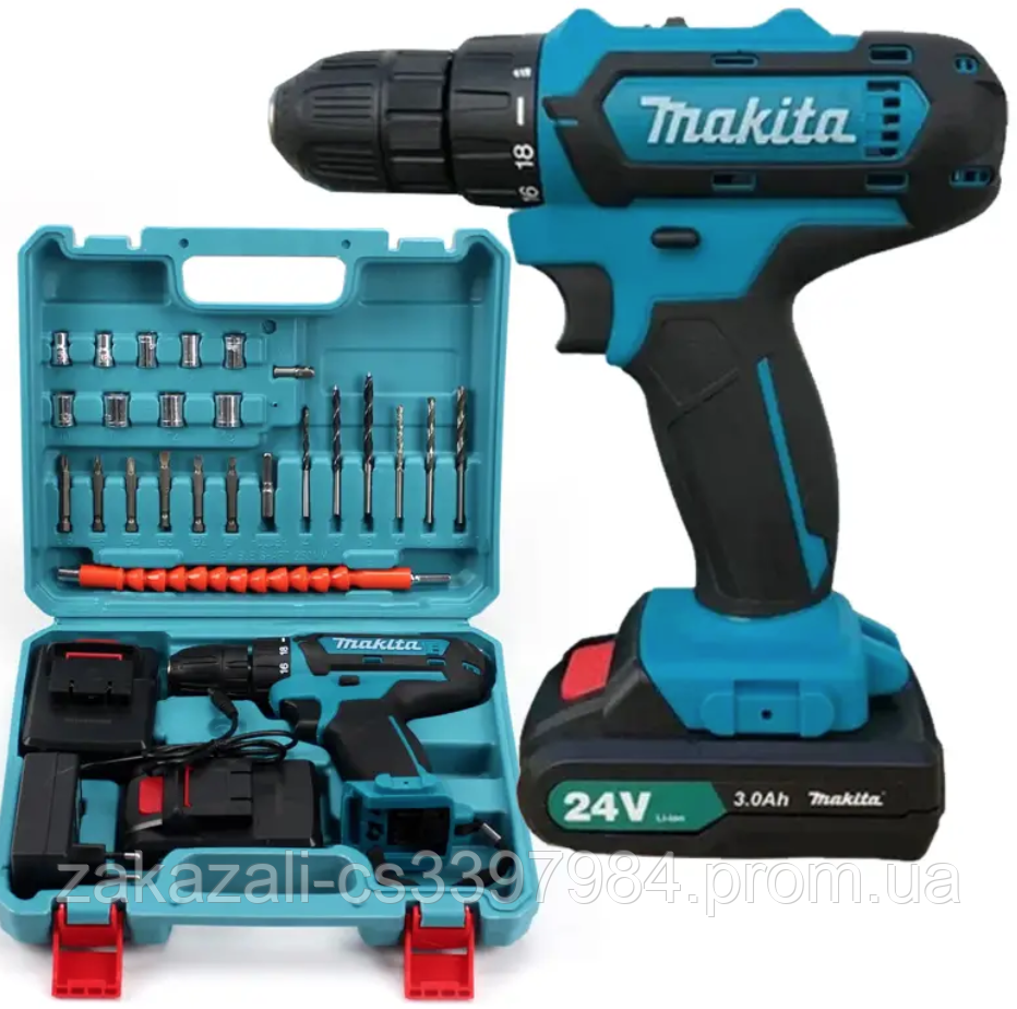 Шурупокрут Makita 331 DWE (24 V, 5.0 AH) з набором інструментів, запасний акумулятор, фото 1