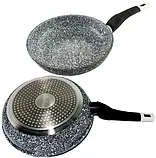 Сковорода з кришкою 22 см світлий граніт UNIQUE UN-5114 ⁇ Антипригарна сковорода ⁇ Гранітна сковорода, фото 5