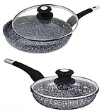 Сковорода з кришкою 22 см світлий граніт UNIQUE UN-5114 ⁇ Антипригарна сковорода ⁇ Гранітна сковорода, фото 2