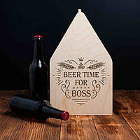 Ящик для пива "Beer time for boss" для 6 бутылок, Бежевий, Beige, англійська