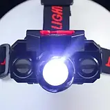 Налобний ліхтар світлодіодний Bailong 1805BL-COB-XPE 18650 ліхтарик на голову, акумуляторний, 4 режими BRW, фото 5