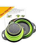 Друшляк силіконовий складаний 2 шт. у комплекті (великий + маленький) Collapsible filter baskets, зелений, фото 5