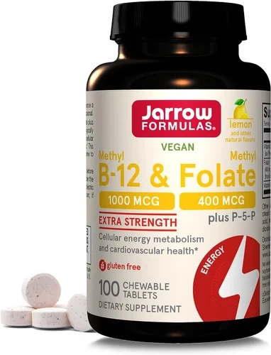 Jarrow Formula, Метил B-12 і метилфолат, лимон, 100 жувальних таблеток