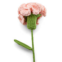 Гвоздика на ножке, вязаная, 1 цветок, размер 42х8см, цвет Розовый светлый, 1шт.