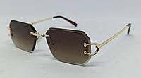 Cartier очки унисекс солнцезащитные коричневый градиент безоправные с золотым металлом узкие
