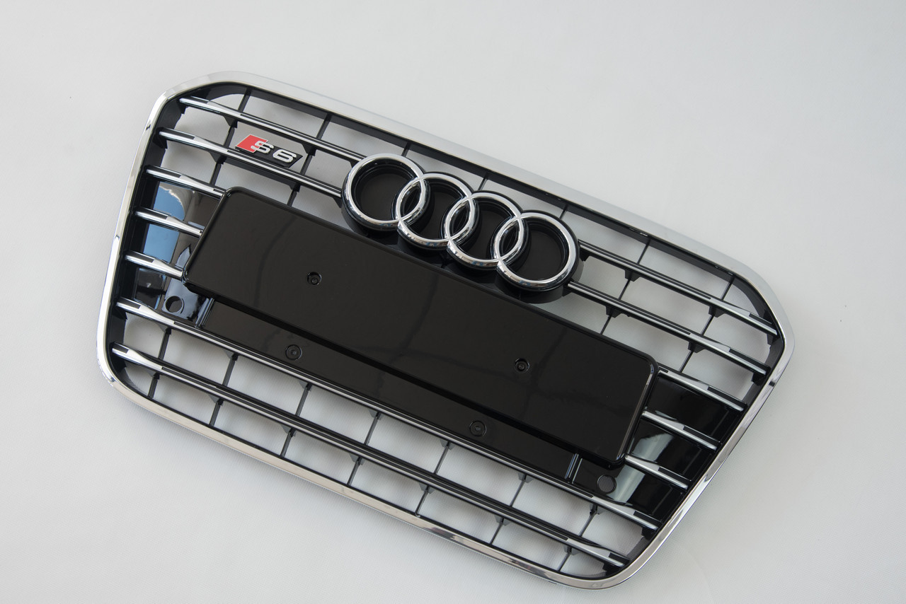 Решетка радиатора Audi A6 2011-2014год Черная с хромом (в стиле S-Line) - фото 2 - id-p2032191655