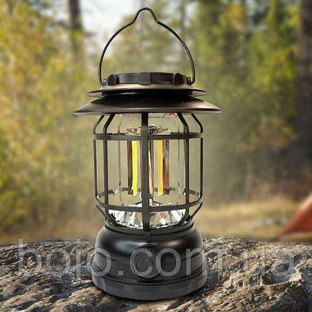 Кемпінговий підвісний світильник ліхтар S-27 + microUSB + Power bank, Чорний, фото 1