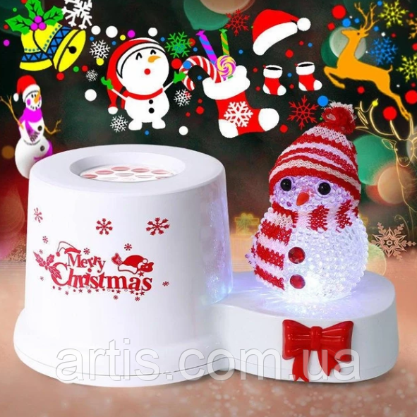 Нічник проєктор сніговик на підставці