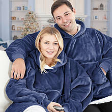Толстовка плед з капюшоном HUGGLE HOODIE BLANKET велике тепле худі для дому синього кольору (212)