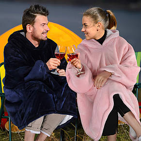 Толстовка плед з капюшоном HUGGLE HOODIE BLANKET велике тепле худі для дому синього кольору (212), фото 2