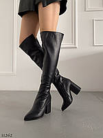 Ботфорты женские на каблуке еврозима =NA=, цвет: черный материал: натуральная кожа
