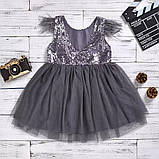 Нарядна сукня на дівчинку сіра з паєтками зріст 98-104, фото 2