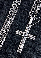 Серебряная цепочка мужская с крестиком, 55 см, Серебро 925 пробы