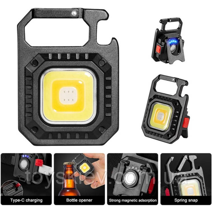 Ліхтар тактичний кемпінг RB439-COB (white+yellow+red) type-c,індикатор, магніт, карабін, фото 1