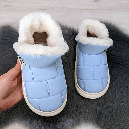 Тапочки чуні жіночі високі еко-шкіра блакитні на хутрі 4293, фото 2