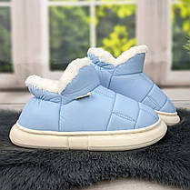 Тапочки чуні жіночі високі еко-шкіра блакитні на хутрі 4293, фото 3