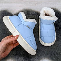 Тапочки чуні жіночі високі еко-шкіра блакитні на хутрі 4293, фото 4