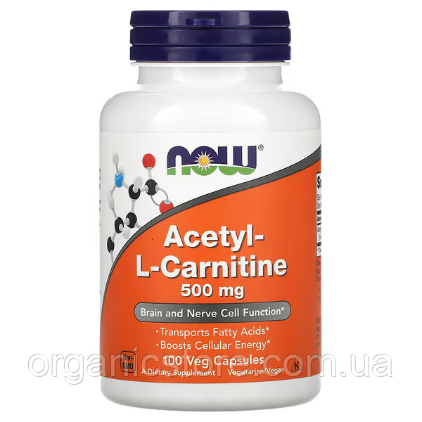 Ацетил-L-карнітин, NOW Foods, 500 мг, 100 вегетаріанських капсул