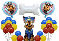 Набор фольгированных воздушных шаров Щенячий патруль Чейз с косточкой комплект 28 шт