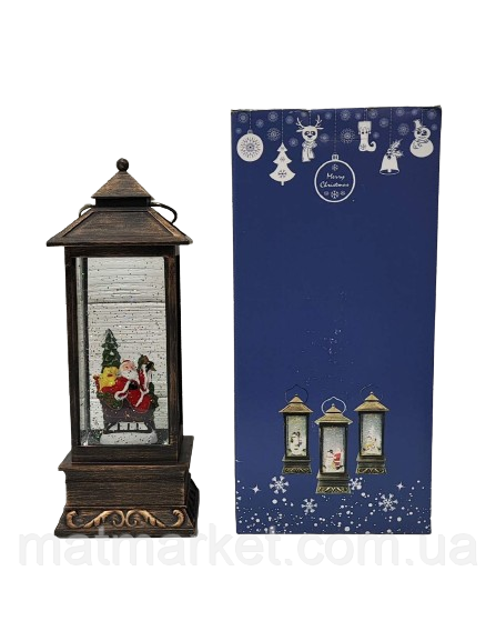 Новорічний музичний ліхтар-світильник металевий 28 см, фото 1