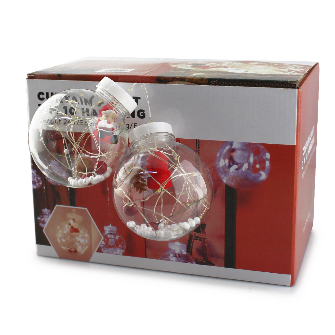 Світлодіодна гірлянда внутрішня Xmas M-1 Copper curtain ball lamp 7257  Санта  10 кульок різнокольорова