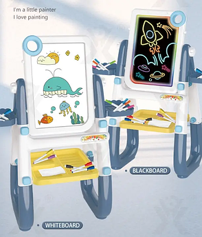 Дитячий двосторонній мольберт з підсвічуванням та аксесуарами, синій, YM 2216