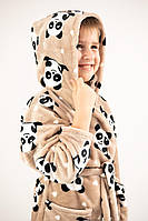 Халат детский теплый кофейный зимний махровый с капюшоном пандочка для девочки для мальчика 116