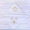 Іменна крижма 100x100 см махрова з капюшоном з індивідуальною вишивкою імені, ангела і хреста, фото 2