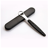 Щетка скребок для чистки языка, металлическая в пластиковом чехле, черная ручка
