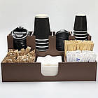 Барний органайзер для кафе, для стаканів, кришок, серветок, цукру, паличок на 9 секцій, коричневий, фото 6