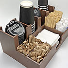Барний органайзер для кафе, для стаканів, кришок, серветок, цукру, паличок на 9 секцій, коричневий, фото 5