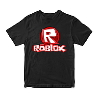Футболка черная с оригинальным принтом онлан игры Roblox "Красно-белая надпись Роблокс Roblox" Push IT