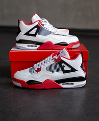 Зимові чоловічі кросівки Nike Air Jordan Retro 4 White Red Winter на хутрі Найк Джордан IV Ретро білі червоним шкіряні