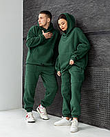 Зимние парные спортивные костюмы на флисе для двоих семейные, одинаковые костюмы для пары оверсайз зеленые