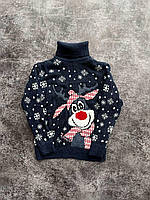 Детский вязаный рождественский свитер шерстяной под горло, новогодний джемпер для мальчика Снежный олень Tam