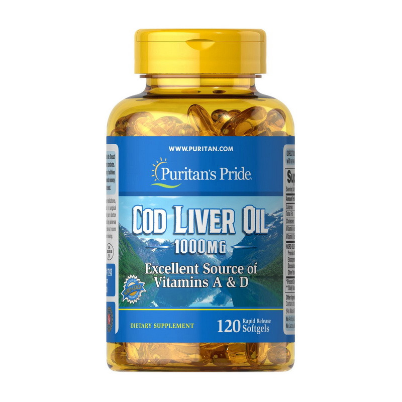 Олія печінки Puritan's Pride Cod Liver Oil 1000 mg Vitamins A&D 120 softgels