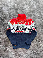 Детский вязаный рождественский свитер шерстяной под горло, новогодний джемпер для мальчика Детский олень Tam