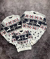 Свитера новогодние для семьи одинаковые, рождественские кофты с оленями теплые семейные свитера Tam