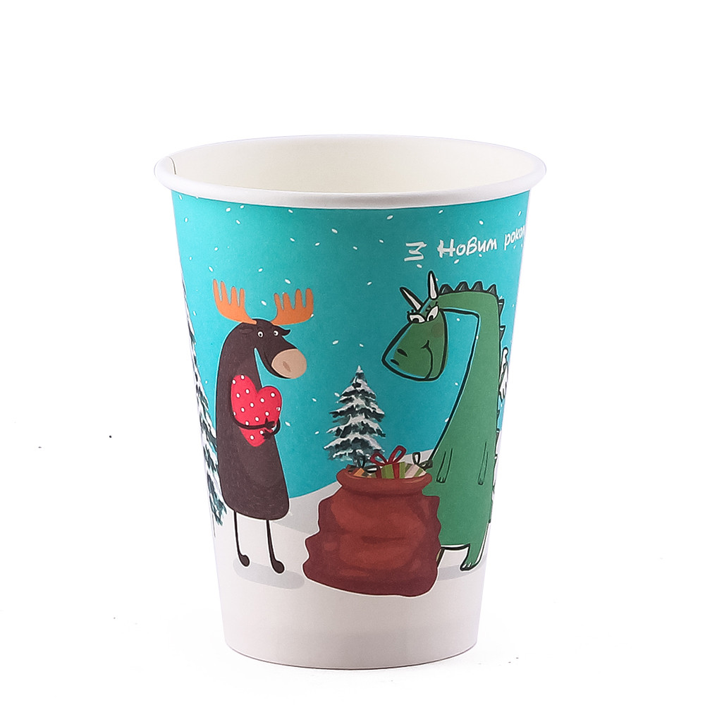 Стакан паперовий одношаровий Новий рік 400мл (FC)(КР-90)(50шт/уп)(750ящ), фото 1
