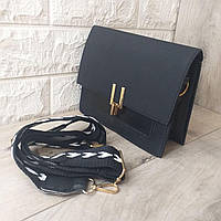Женская сумка клатч из экокожи с тканевым ремешком Черный (KG-7258)