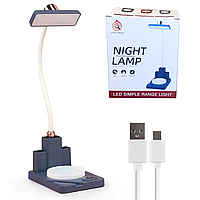 Аккумуляторная гибкая лампа + ночник с USB, LAMP XL-156, Синяя / Настольная лампа с органайзером