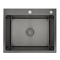 Чорна кухонна мийка GAPPO GS6050-6  накладна 600x500 мм, нержавіюча сталь, поверхня PVD