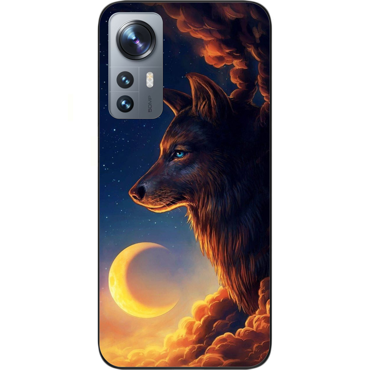 Бампер силіконовий чохол Epik для Xiaomi 12/12X з картинкою Вовк і місяць