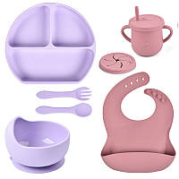 Набор детской посуды 2Life Y2/19 из 7 предметов на присоске Фиолетовый и Бордовый n-11502